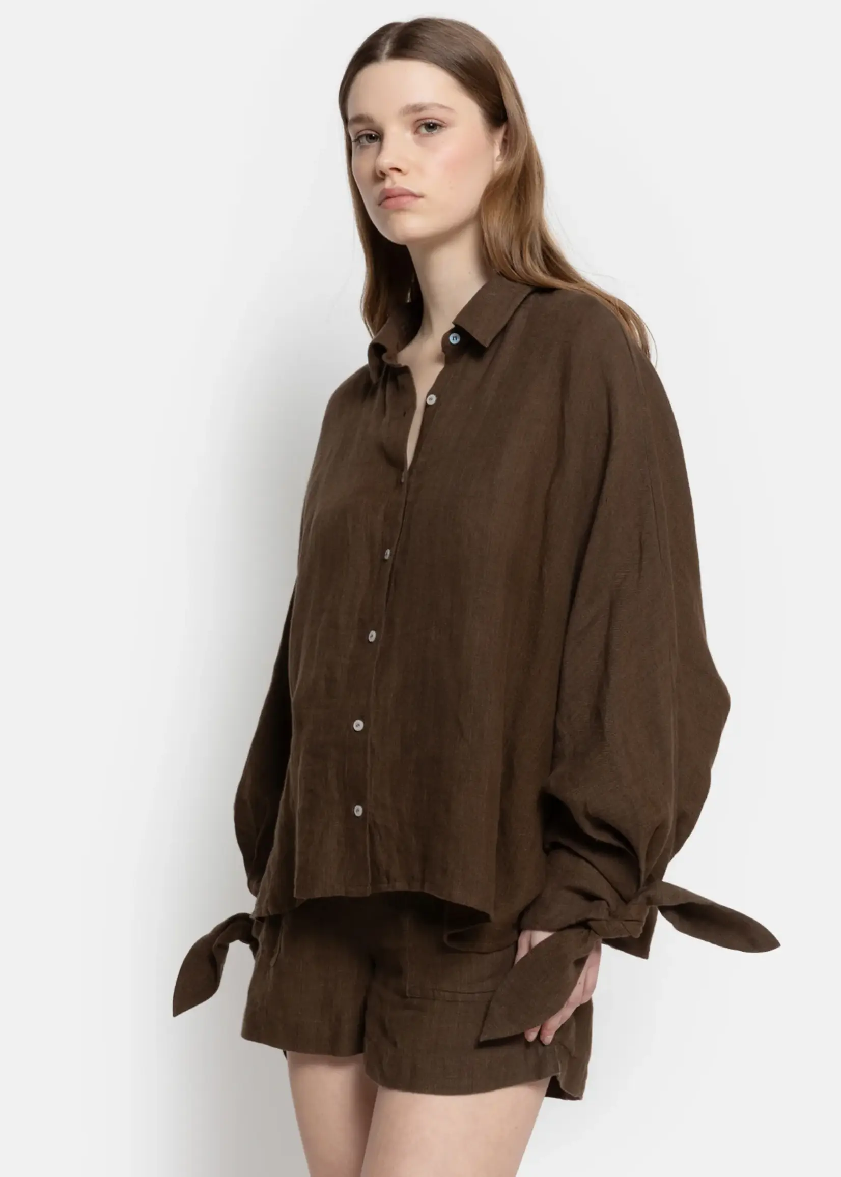 âme nugget popline shirt - brown