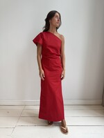 Sasha - half shoulder dress - popeline red