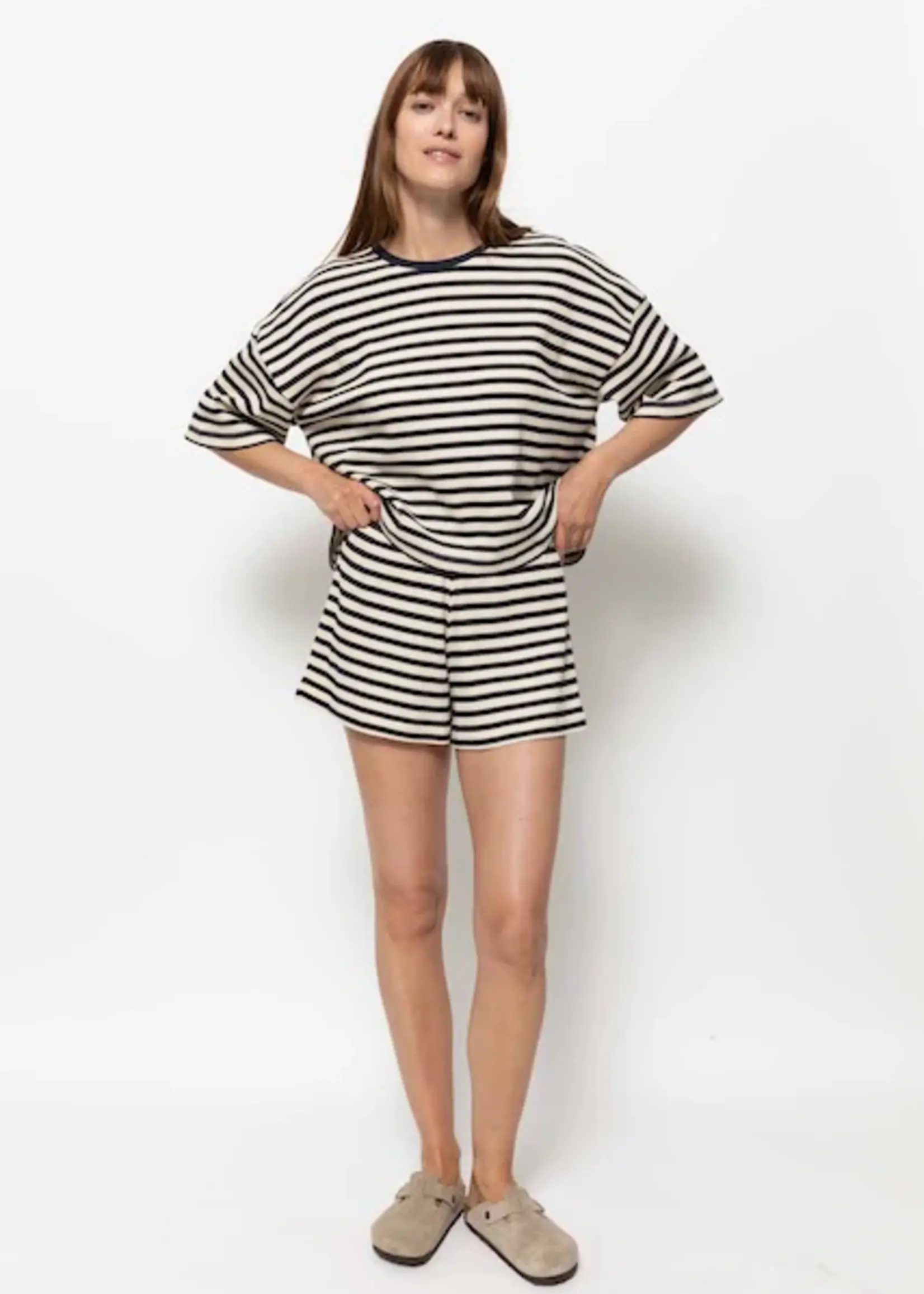 âme Klaxon - Striped Knit T-shirt - Blue&Ecru