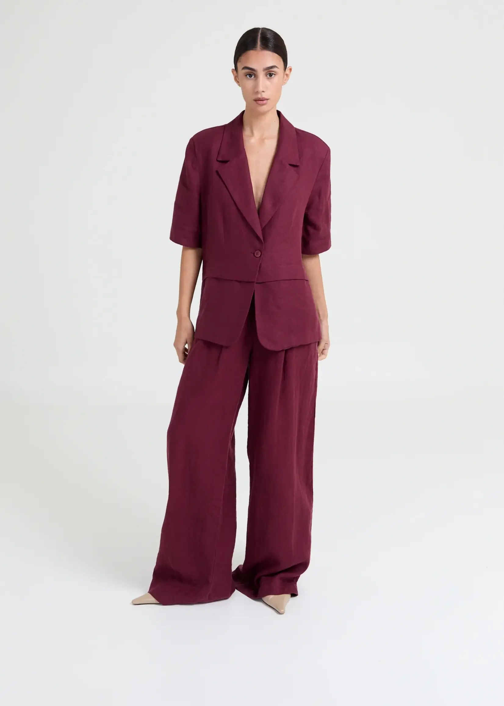 Sienna - Burgundy - Short Sleeved Blazer