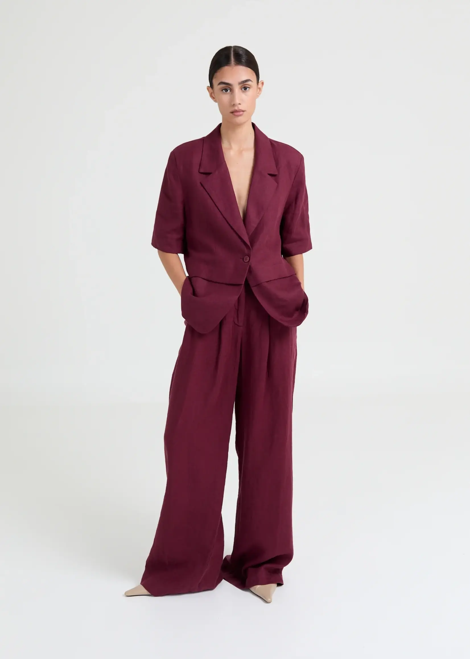 Logan - Burgundy pants - Linnen