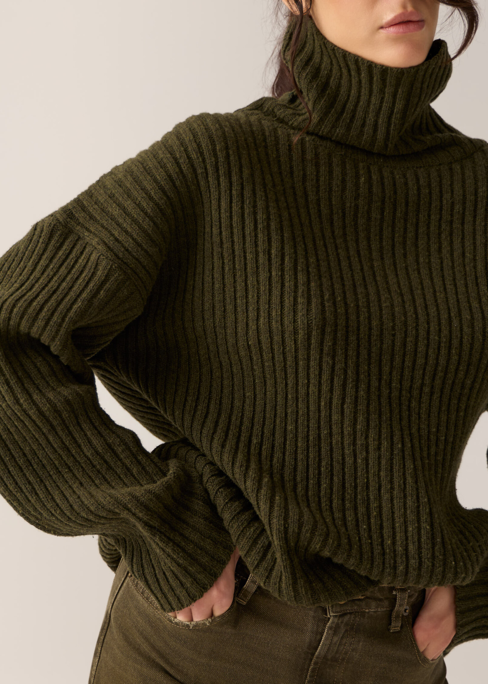 lois Alba - Ribbed Turtleneck - Olive Night