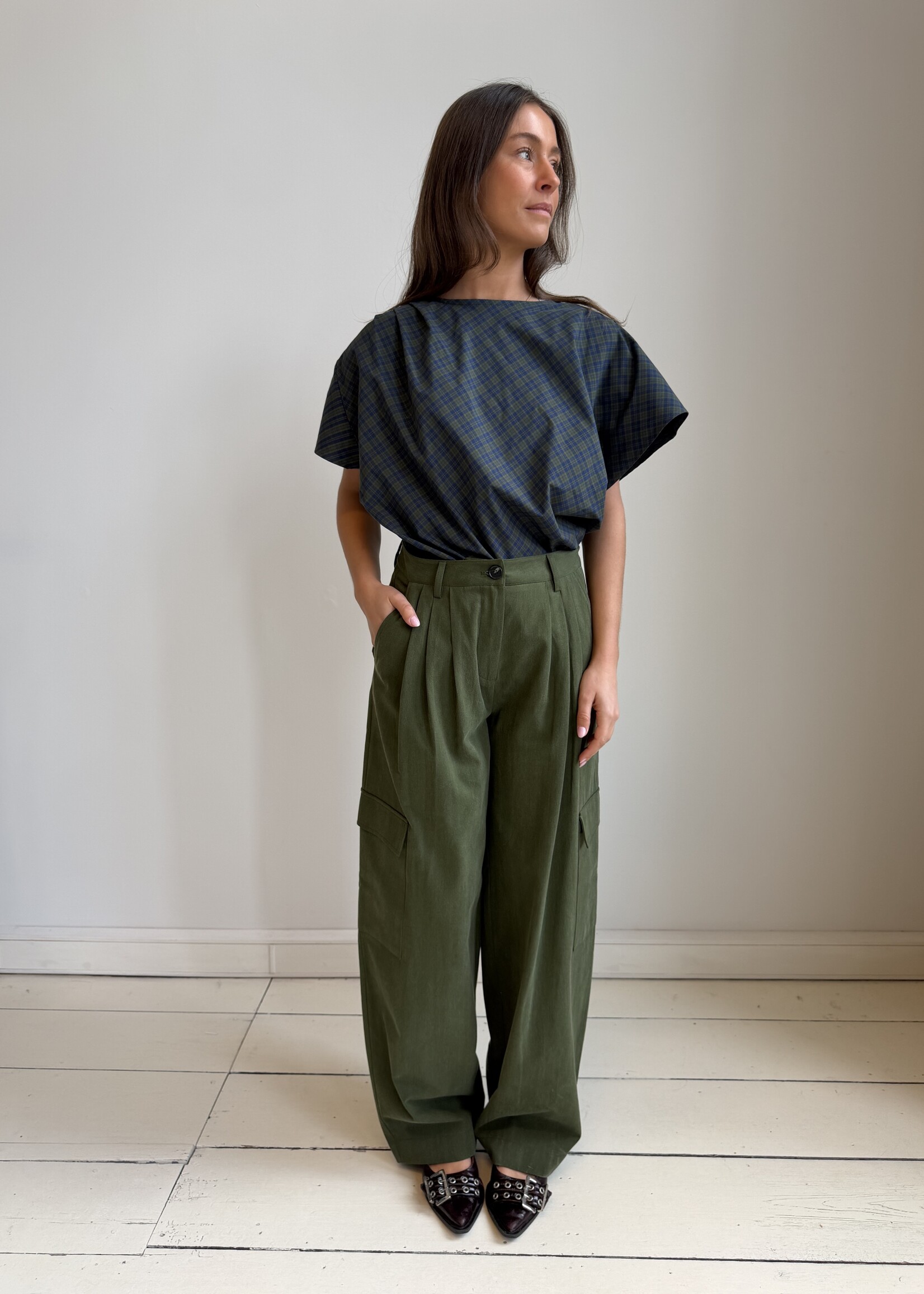 Robin top - Blue/Khaki checked