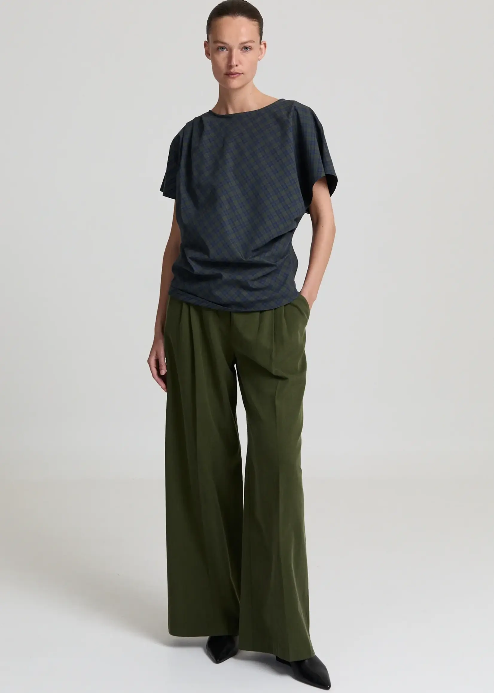 Robin top - Blue/Khaki checked