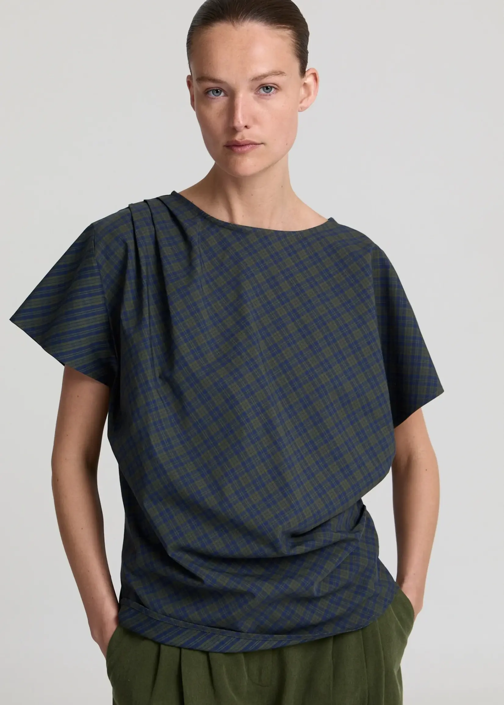 Robin top - Blue/Khaki checked