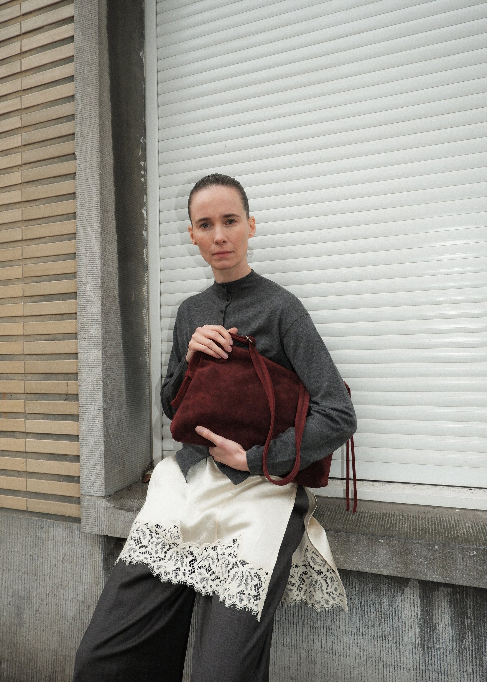 nona Zip Pocket Bag - Wine (Suede)