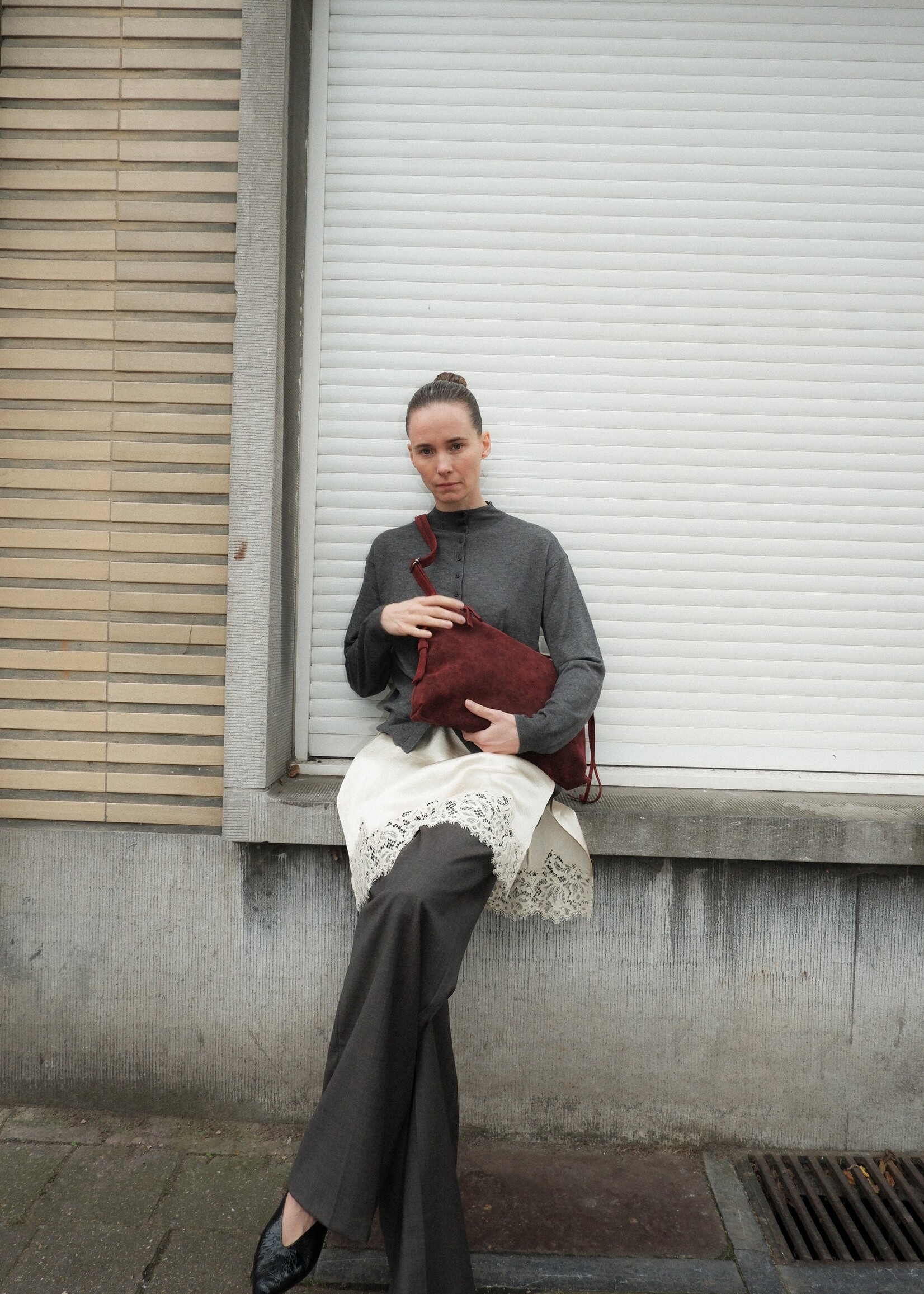 nona Zip Pocket Bag - Wine (Suede)