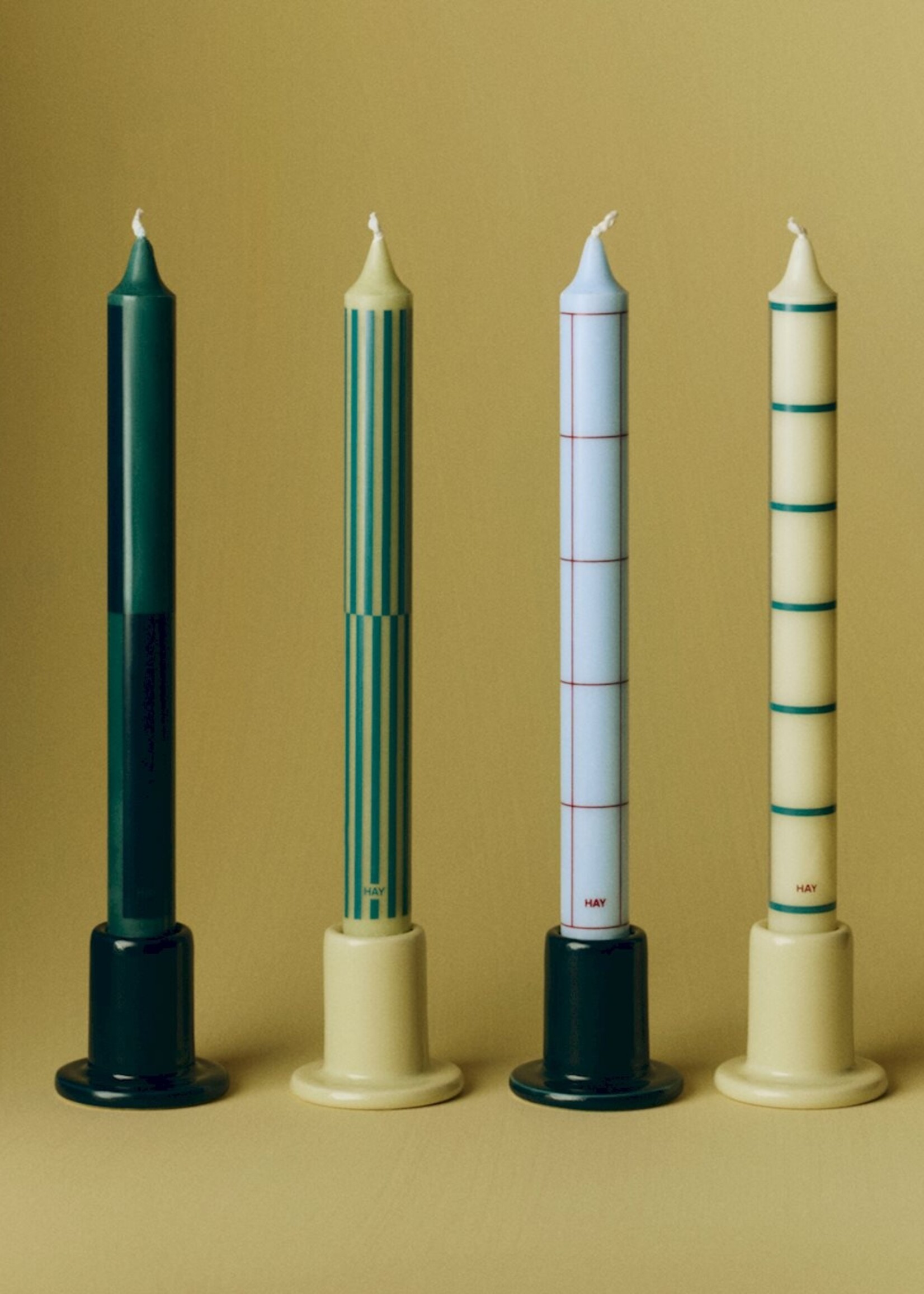 Hay Pattern Candle - Green and silver, Set of 4