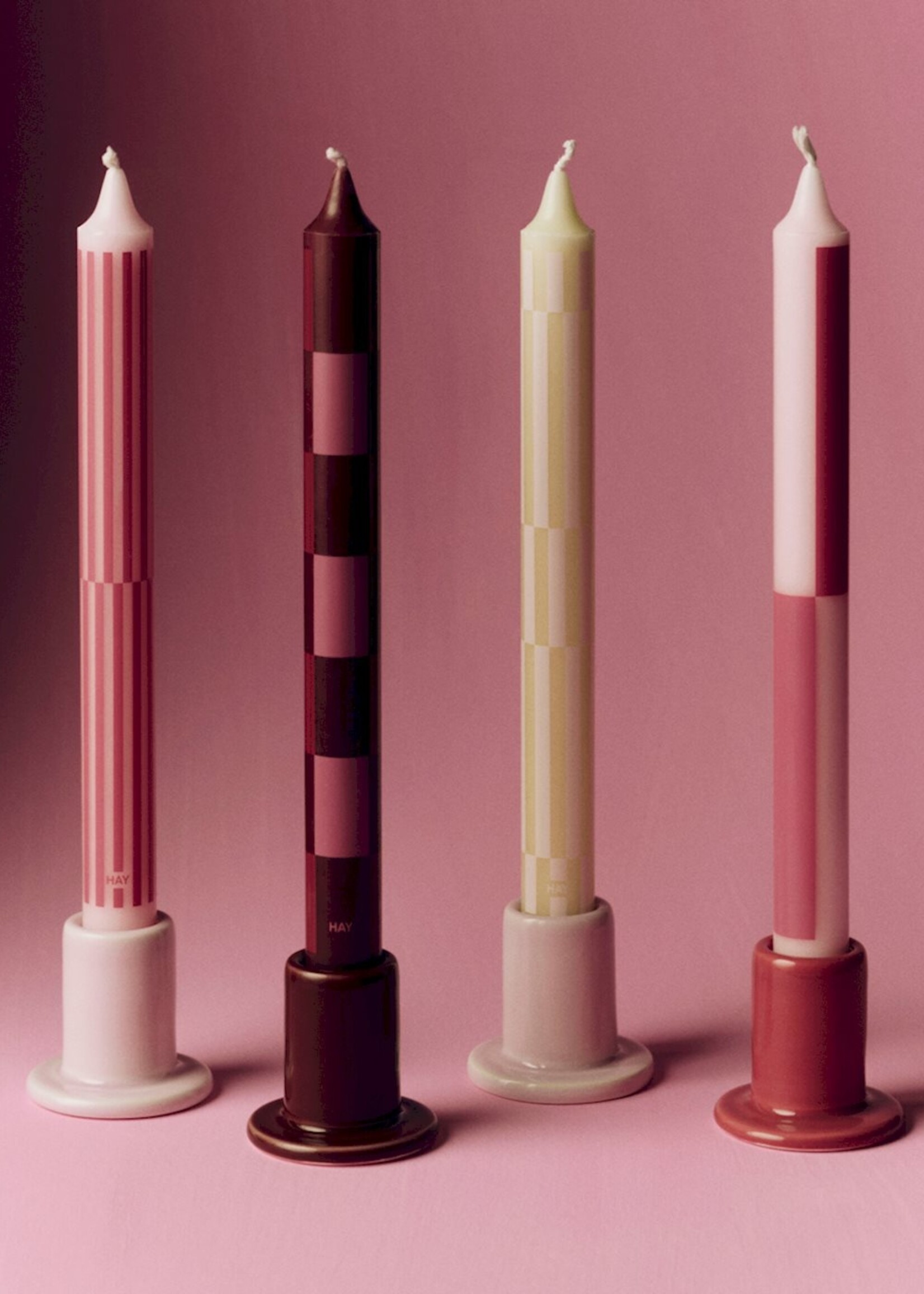 Hay Pattern Candle-Pink and bordeaux, Set of 4