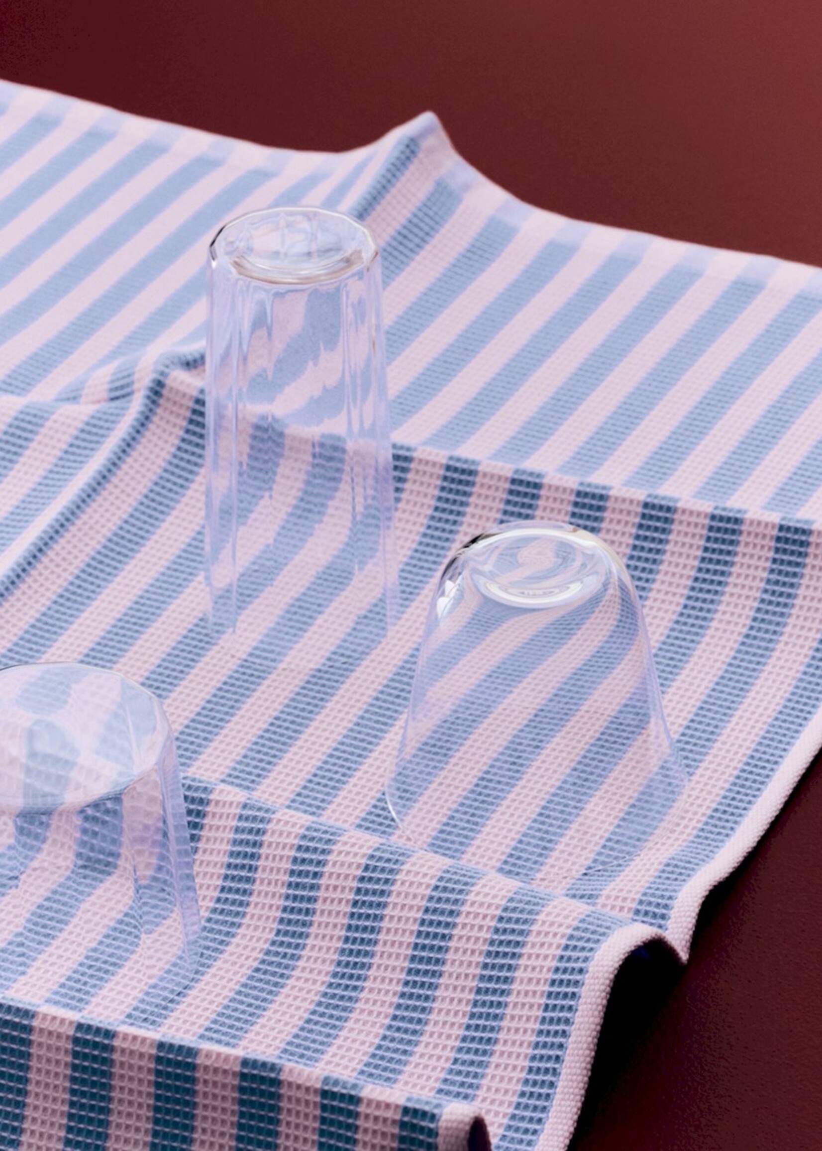 Hay Canteen Tea Towel (Organic) - Sky blue and light pink block stripe