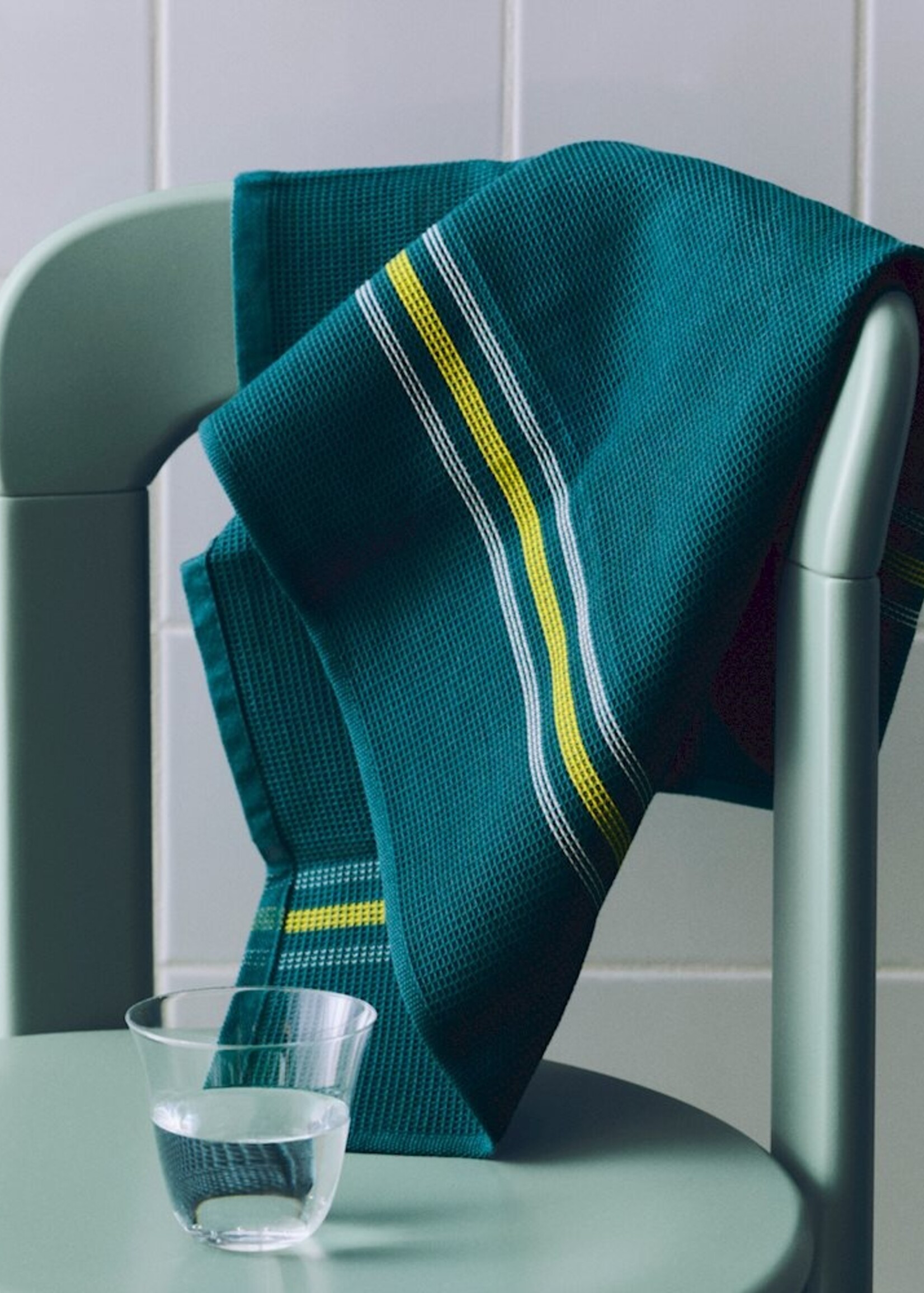 Hay Canteen Tea Towel (Organic) - Green and yellow block stripe