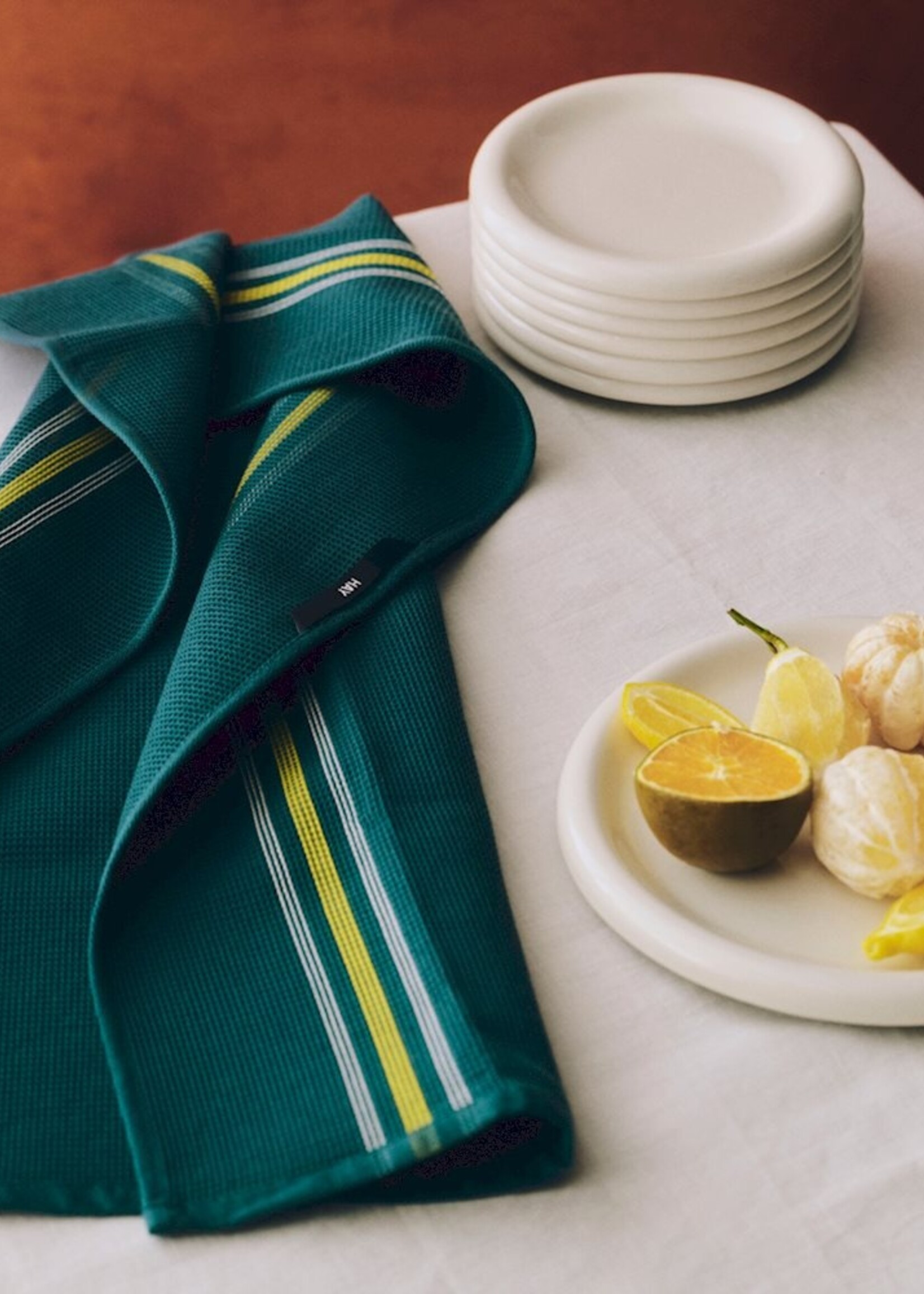 Hay Canteen Tea Towel (Organic) - Green and yellow block stripe