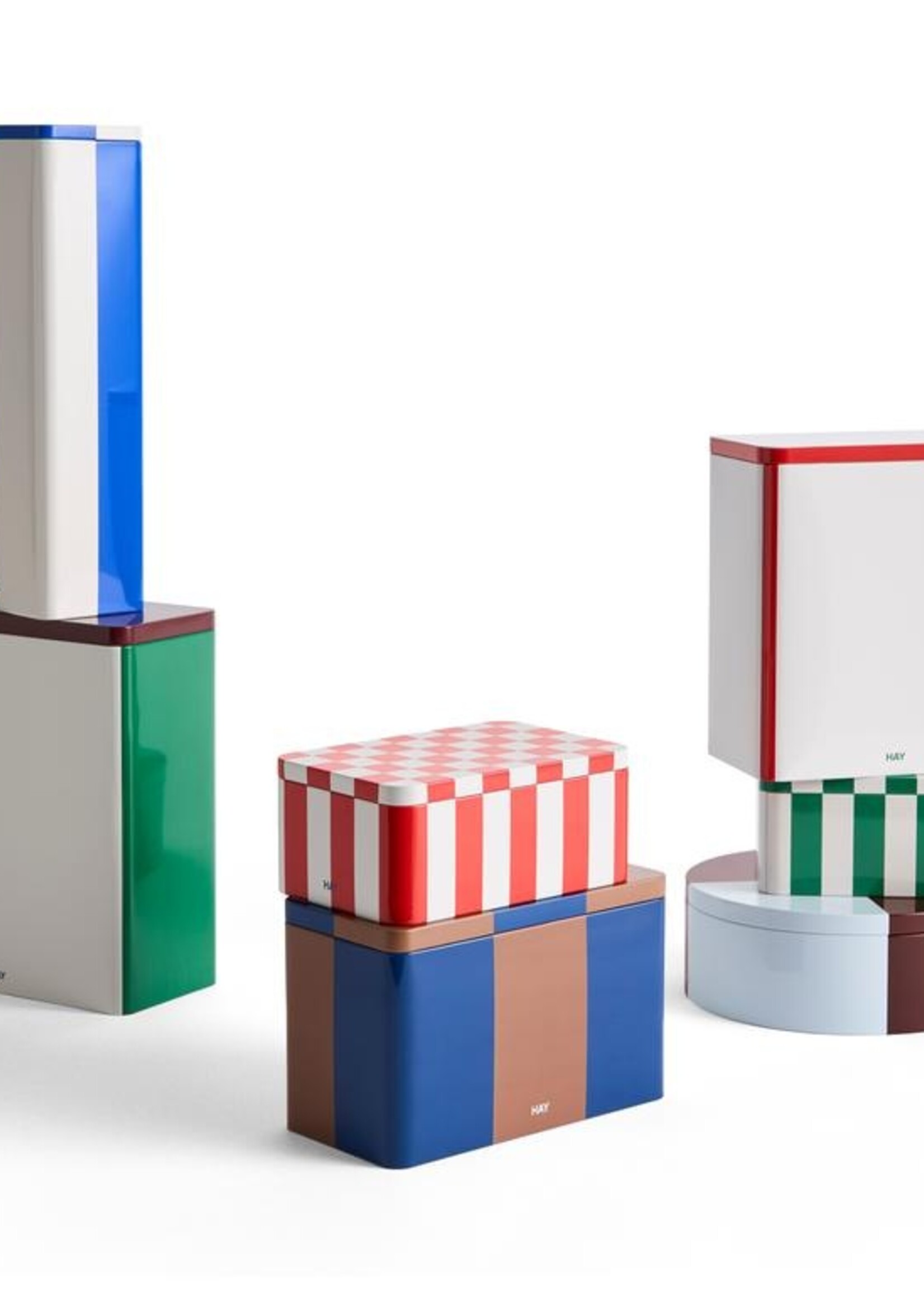 Hay Tin container - slim - blue and off-white
