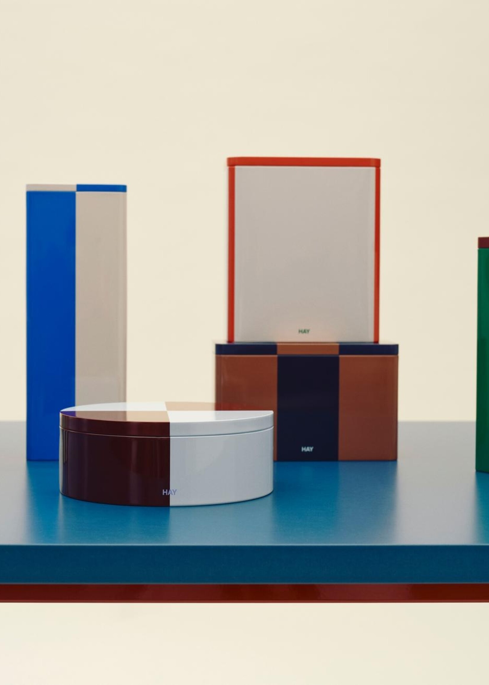 Hay Tin container - slim - blue and off-white