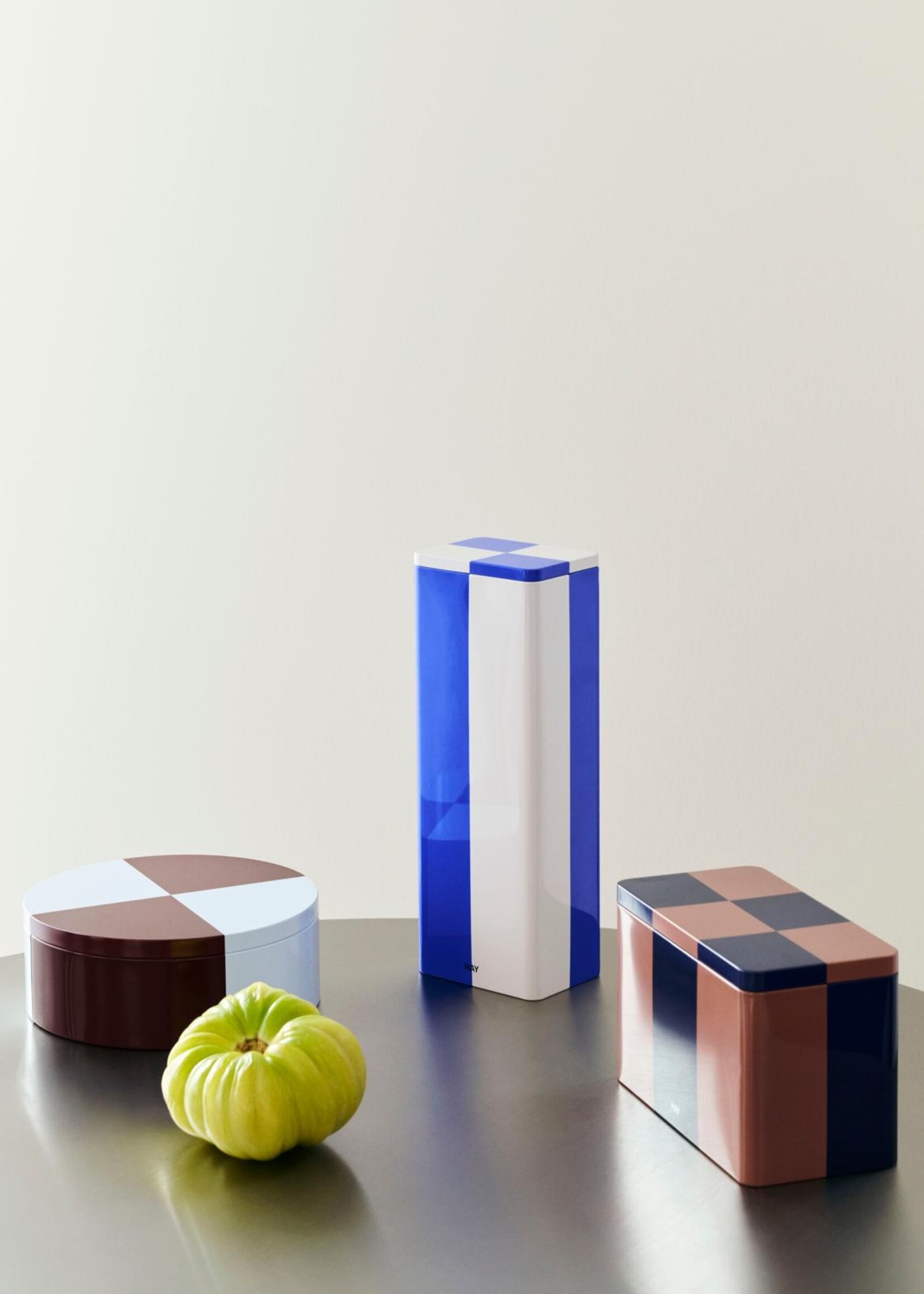 Hay Tin container - slim - blue and off-white