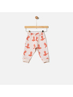 YELL OH! COTTON SWEATPANTS PASTEL ROSE TAN BIRDS ALLOVER