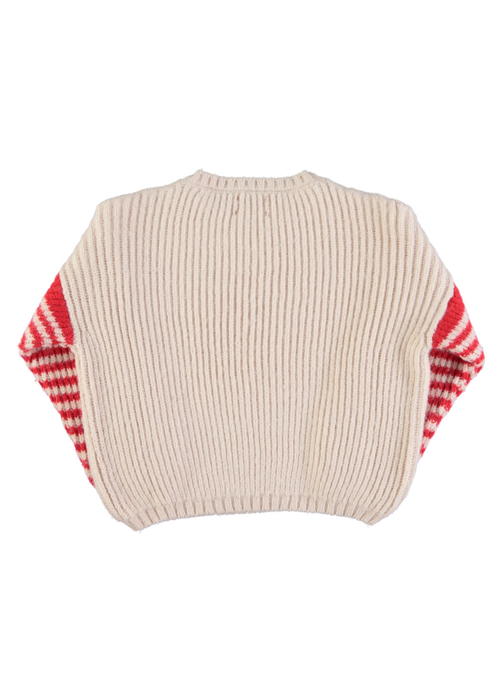 Piupiuchick Piupiuchick - Knitted sweater | Ecru & red stripes