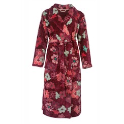 TEBRD2402A Tenderness dames kamerjas - duster Flannel Fleece Rood met bloemenprint.