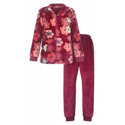 TEHSD2403A Tenderness dames huispak Flannel Fleece Rood gebloemd.ce Rood met bloemenprint.