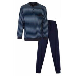 PHPYH15008A Paul Hopkins Heren Pyjama Gestreept Blauw knoopjes.