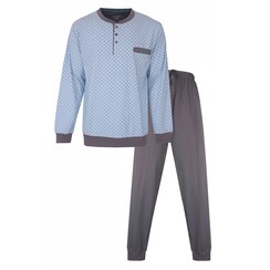 PHPYH15003A Paul Hopkins Heren Pyjama Geprint Licht Blauw Knoopjes.