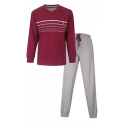 MEPYH15003A MEQ Heren Pyjama V hals Lange Mouw Rood.