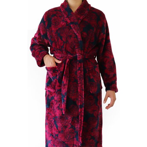 Medaillon MEBRD25001A Medaillon dames Fleece Badjas Ochtendjas Blauw Rood.