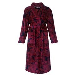 MEBRD25001A Medaillon dames Fleece Badjas Ochtendjas Blauw Rood.