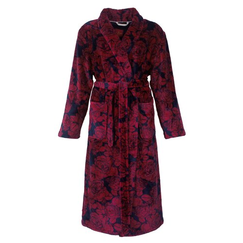Medaillon MEBRD25001A Medaillon dames Fleece Badjas Ochtendjas Blauw Rood.
