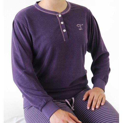 Tenderness TEPYD25005A Tenderness dames Badstof Pyjama Paars.