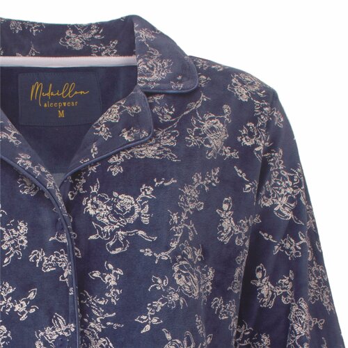 Medaillon MEPYD25005A Medaillon dames Doorknoop Velours Pyjama  Donker Blauw.