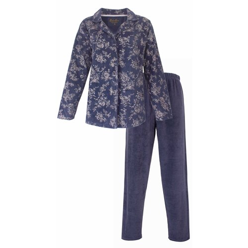 Medaillon MEPYD25005A Medaillon dames Doorknoop Velours Pyjama  Donker Blauw.