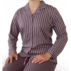 MEPYD25010A Medaillon dames Doorknoop Pyjama Bruin.