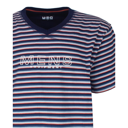 M.E.Q. MESAH16002A MEQ Heren Shortama Gestreept V-hals Blauw.