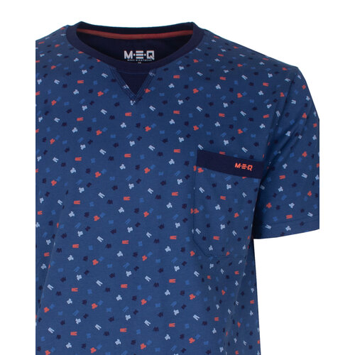 M.E.Q. MESAH16001A MEQ Heren Shortama Geprint Dessin Ronde Hals Blauw.