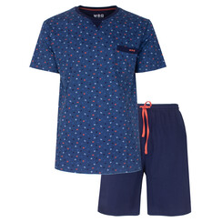 MESAH16001A MEQ Heren Shortama Geprint Dessin Ronde Hals Blauw.