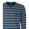 M.E.Q. MEPYH16009A MEQ Heren Pyjama Gestreept Ronde Hals Petrol Blauw.