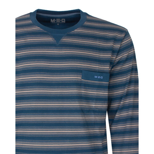 M.E.Q. MEPYH16009A MEQ Heren Pyjama Gestreept Ronde Hals Petrol Blauw.