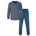 M.E.Q. MEPYH16009A MEQ Heren Pyjama Gestreept Ronde Hals Petrol Blauw.