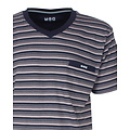 M.E.Q. MEPYH16007A MEQ Heren Pyjama Gestreept V-hals Donker Blauw