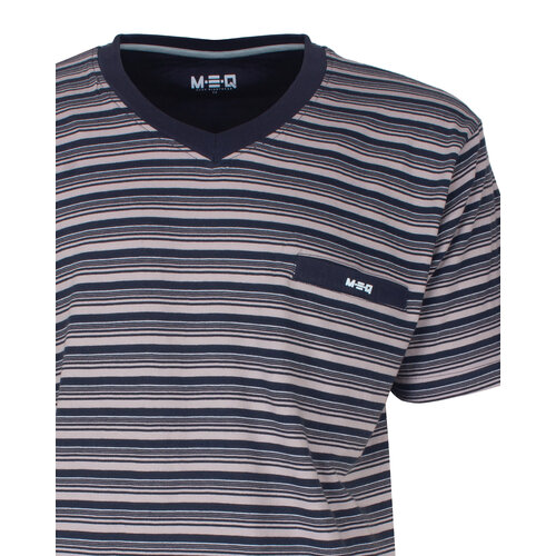 M.E.Q. MEPYH16007A MEQ Heren Pyjama Gestreept V-hals Donker Blauw