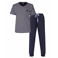 M.E.Q. MEPYH16007A MEQ Heren Pyjama Gestreept V-hals Donker Blauw