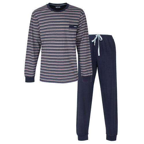 M.E.Q. MEPYH16006A MEQ Heren Pyjama Gestreept Ronde Hals Donker Blauw.