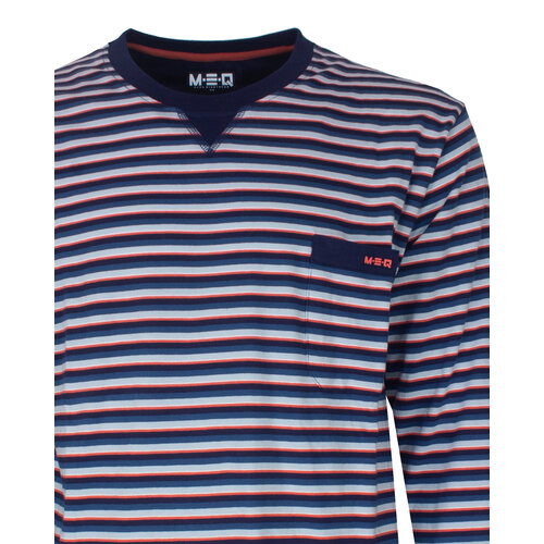 M.E.Q. MEPYH16002A MEQ Heren Pyjama Gestreept Ronde Hals Blauw.