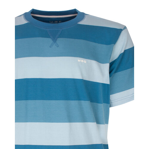 M.E.Q. MESAH16004A MEQ Heren Shortama Gestreept Ronde Hals Aqua Blauw.