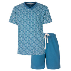 MESAH16003A MEQ Heren Shortama V-hals Aqua Blauw.