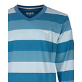 M.E.Q. MEPYH16004A MEQ Heren Pyjama Gestreept V-hals Aqua Blauw.