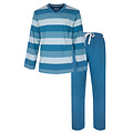 M.E.Q. MEPYH16004A MEQ Heren Pyjama Gestreept V-hals Aqua Blauw.