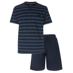 PHSAH16007A Paul Hopkins Heren Shortama Gestreept Polosluiting Donker Blauw.