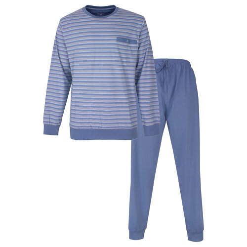 Paul Hopkins PHPYH16004A Paul Hopkins Heren Pyjama Gestreept Ronde Hals Licht Blauw.